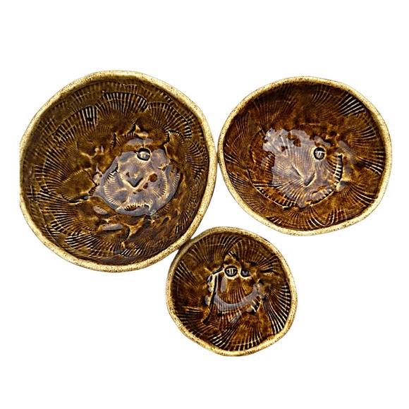 Handmade Stoneware Pottery Dip Bowl (set of 3) Glazed Marked - Picture 4 of 8